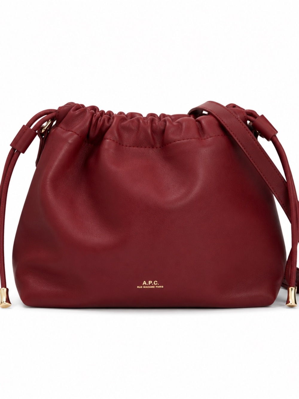 A.P.C. Wine Red Leather Drawstring Shoulder Bag